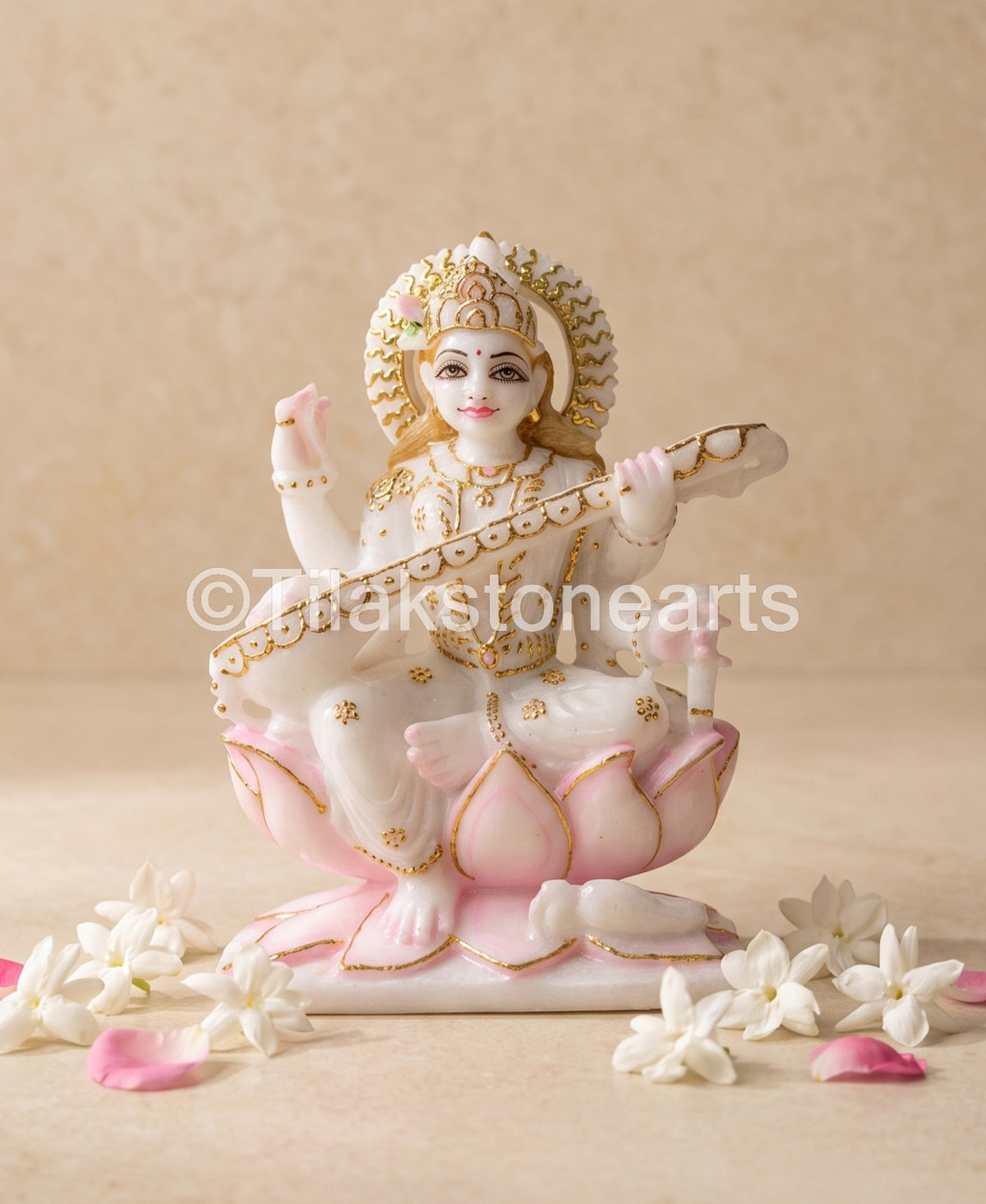 Gyan Devi Saraswati Mata 7" Vietnam Pure White Marble Idol