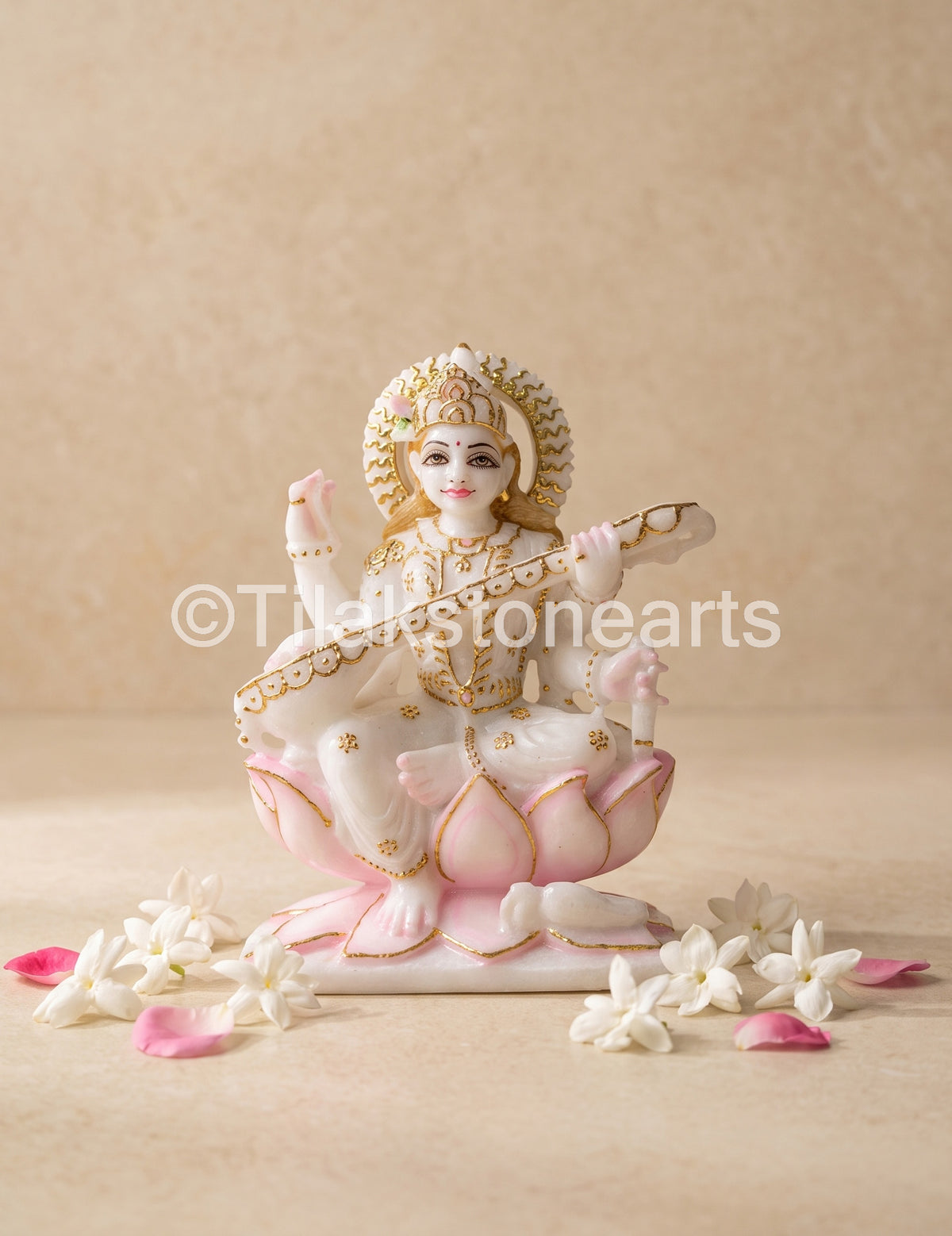 Gyan Devi Saraswati Mata 7" Vietnam Pure White Marble Idol