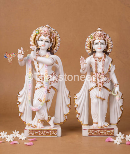 The Divine Radha Krishna Pair 24" Vietnam Pure White Marble Idol