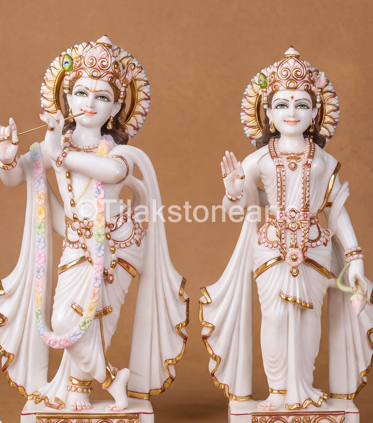 The Divine Radha Krishna Pair 24" Vietnam Pure White Marble Idol