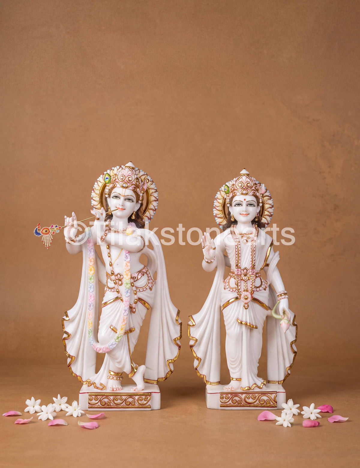 The Divine Radha Krishna Pair 24" Vietnam Pure White Marble Idol