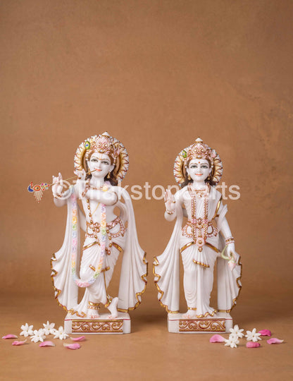 The Divine Radha Krishna Pair 24" Vietnam Pure White Marble Idol