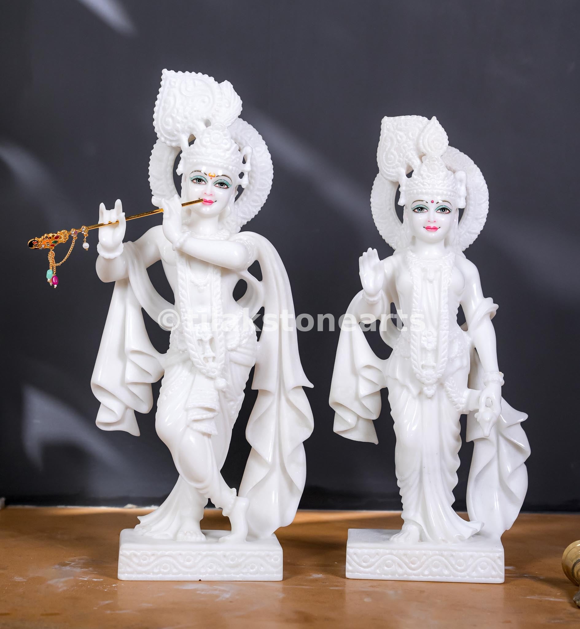 Radha Krishna 18" Vietnam Pure White Marble Idol
