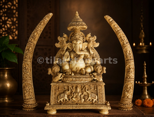 Lord Ganesha 34 inch Vietnam Pure Cultured Marble Idol