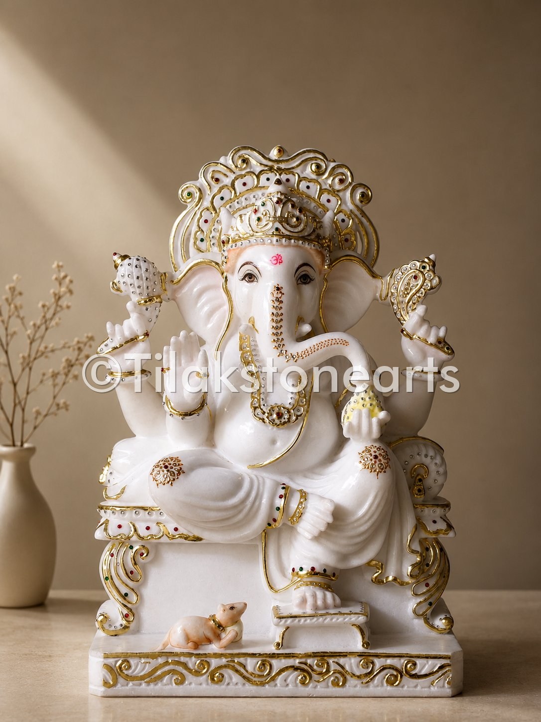 Lord Ganesha 24" Vietnam Pure White Marble Idol
