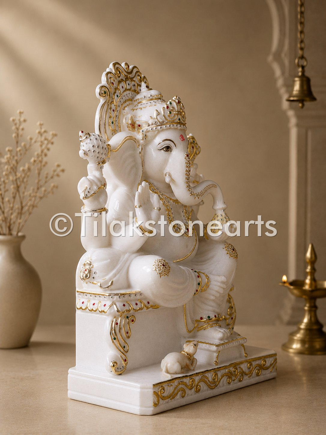 Lord Ganesha 24" Vietnam Pure White Marble Idol