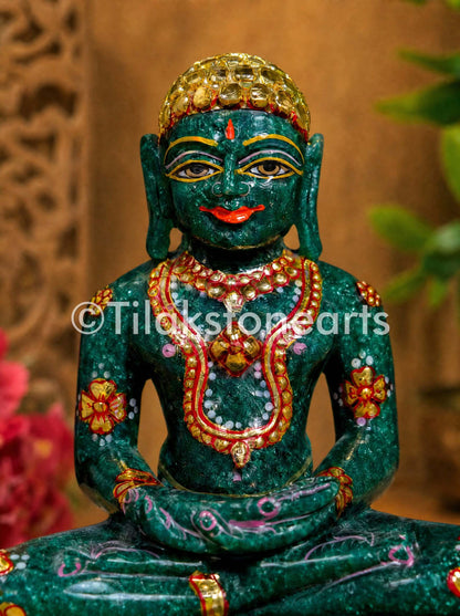 Bhagwan Mahaveer Jain God 5" Natural Green Marble Idol