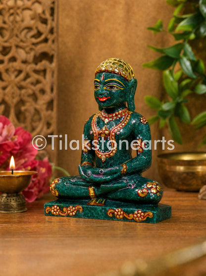 Bhagwan Mahaveer Jain God 5" Natural Green Marble Idol