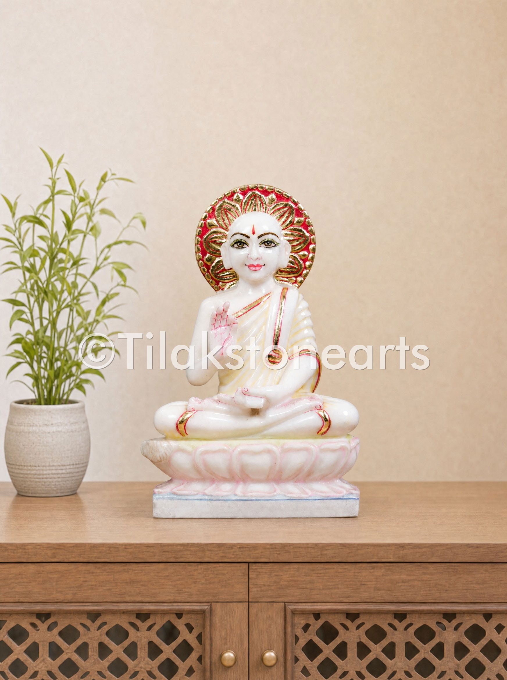 Gautam Swami Jain God 11" Vietnam Pure White Marble Idol