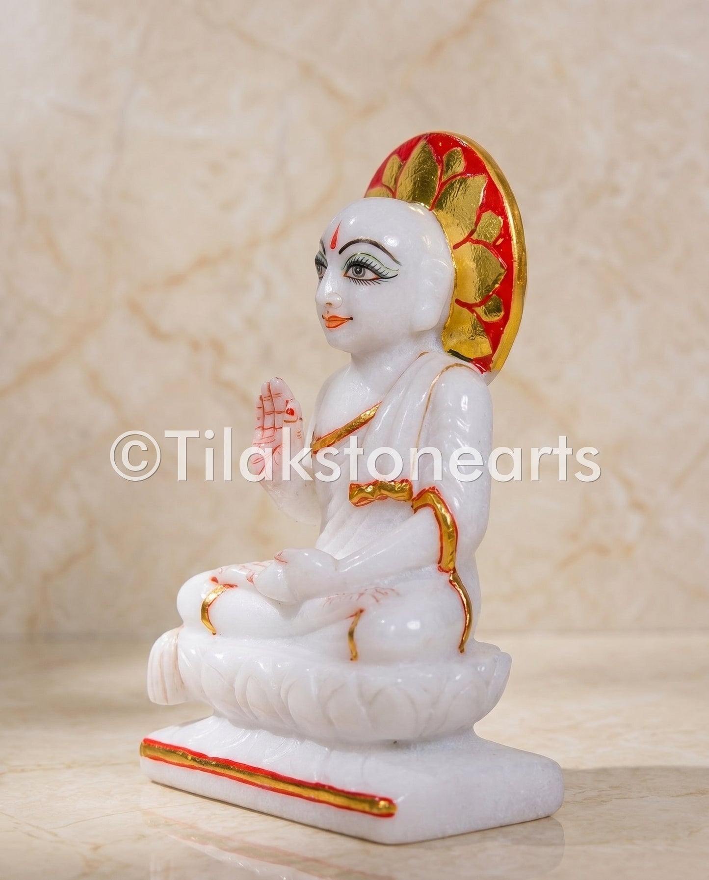 Gautam Swami Jain God 6" Vietnam Pure White Marble Idol