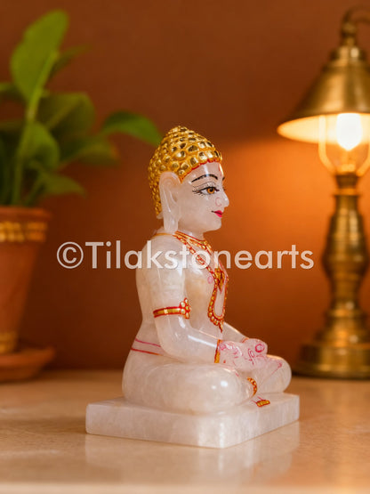 Mahaveer Swami Jain God 6" Natural Jade White Onyx Stone Idol
