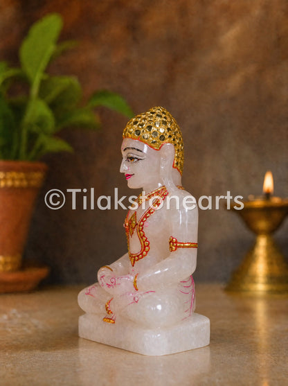 Mahaveer Swami Jain God 6" Natural Jade White Onyx Stone Idol